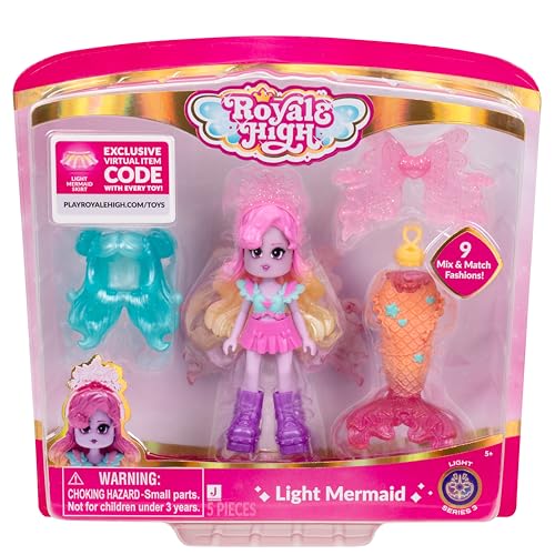 Royale High 3” Light Mermaid Fashion Doll - 1 Figure with 9 Fashion Accessories - Virtual Item Code Included - Series 3 - Ages 5+